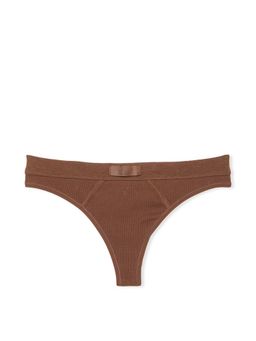 Victoria's Secret - Brown Cotton Logo Patch Cotton Thong Panty