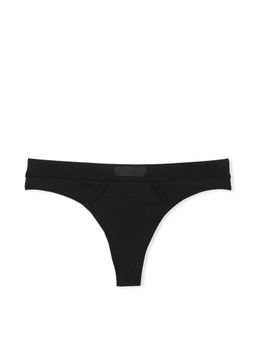Victoria's Secret - Black Cotton Logo Patch Cotton Thong Panty (XL)
