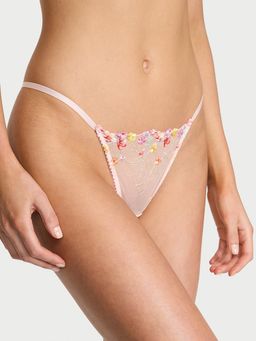 Victoria's Secret - Beige Dream Angels Bloom Embroidery V-String Thong Panty