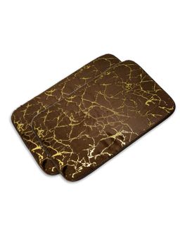Black Gold - Premium Velvet Leaf Design Anti-Slip Floor Mat Brown (Pack of 2)