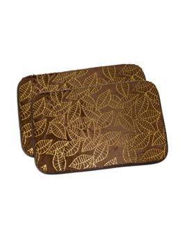 Black Gold - Premium Velvet Leaf Design Anti-Slip Floor Mat Brown (Pack of 2)