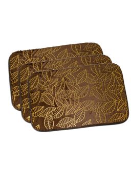 Black Gold - Premium Velvet Leaf Design Anti-Slip Floor Mat Brown (Pack of 3)