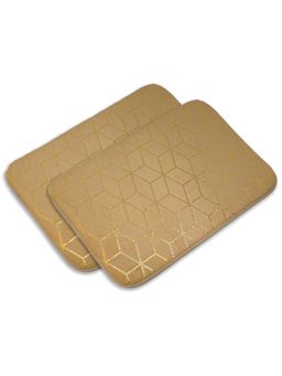Black Gold - Premium Velvet Leaf Design Anti-Slip Floor Mat Beige (Pack of 2)