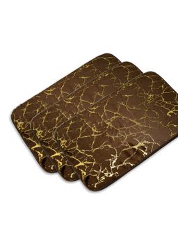 Black Gold - Premium Velvet Leaf Design Anti-Slip Floor Mat Brown (Pack of 3)