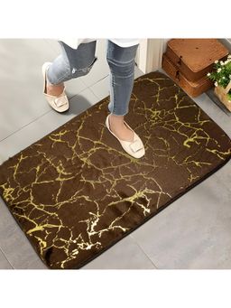 Black Gold - Premium Velvet Leaf Design Anti-Slip Floor Mat Brown