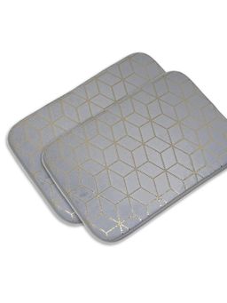 Black Gold - Premium Velvet Leaf Design Anti-Slip Floor Mat Grey (Pack of 2)