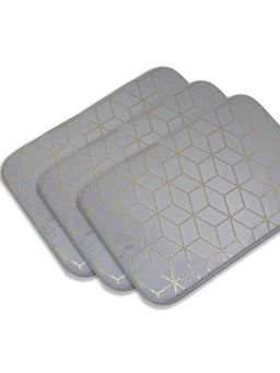 Black Gold - Premium Velvet Leaf Design Anti-Slip Floor Mat Grey (Pack of 3)