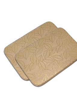 Black Gold - Premium Velvet Leaf Design Anti-Slip Floor Mat Beige (Pack of 2)