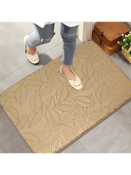 Black Gold - Premium Velvet Leaf Design Anti-Slip Floor Mat Beige