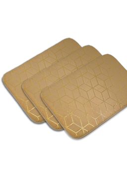 Black Gold - Premium Velvet Leaf Design Anti-Slip Floor Mat Beige (Pack of 3)