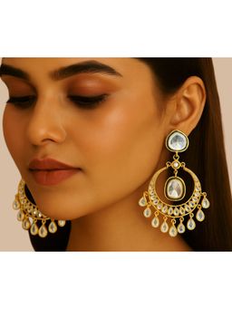 Zoey - White Women Gold Toned Traditional Chandbali Earrings