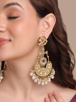 Zoey - White Women Gold Toned Traditional Earrings