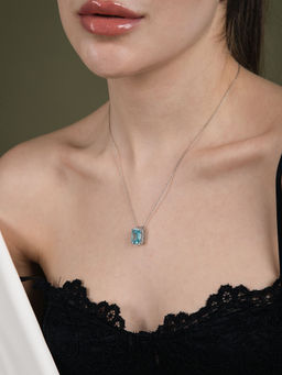 Velvet Imperial - Estella Baguette Cut Aqua Blue Pendant In Silver - 925 Sterling Silver