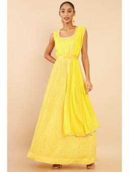 Soch - Women Yellow Georgette Stripes Suit Set