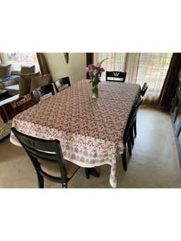 Stole & Yarn - Floral Maroon Jaipuri 6 Seater Cotton Table Cover - 8030