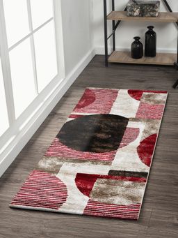OBSESSIONS - Polypropylene Red and Brown Geometric Floor Runner (2x5 feet)