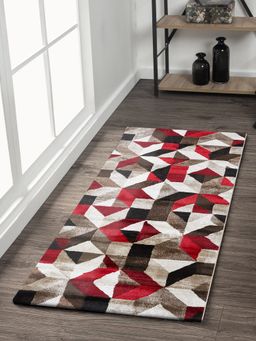 OBSESSIONS - Polypropylene Red and Brown Geometric Floor Runner (2x5 feet)