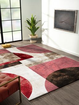 OBSESSIONS - Polypropylene Red and Brown Geometric Carpet (4x6 feet)