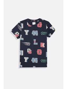Allen Solly - Boys Navy Blue Regular Fit Graphic Print Crew Neck T-Shirt
