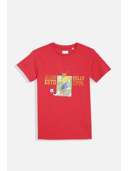 Allen Solly - Boys Red Regular Fit Graphic Print Crew Neck T-Shirt