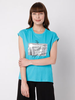 VERO MODA - Women Printed Blue Casual T-shirt