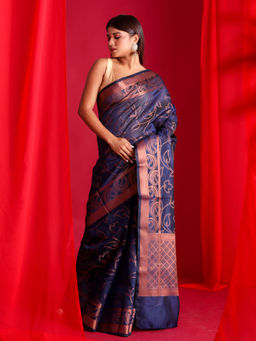 Beatitude - Blue Woven Banarasi Saree with Unstitched Blouse