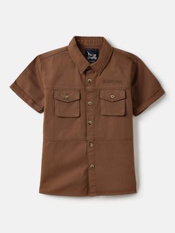 Blue Giraffe - Boys Brown Spread Collar Solid Shirt