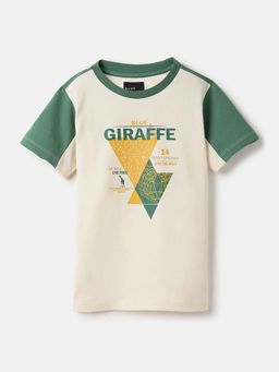 Blue Giraffe - Boys Cream Stretchable Statement Print T-shirt