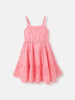 Blue Giraffe - Girls Pink Schiffli Tiered Dress