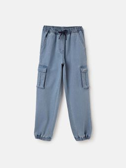 Blue Giraffe - Girls Solid Washed Denim Cargo