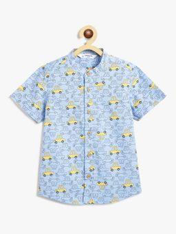 Campana - Boys Blue Busy Cars Print Cotton Shirt