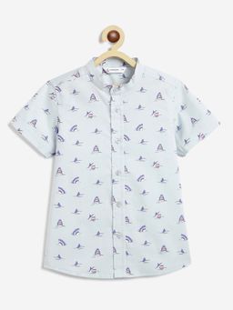 Campana - Boys Blue Shark Print Cotton Shirt