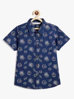 Campana - Navy Blue Woven Seashells Printed Shirt