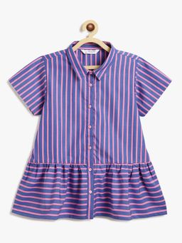 Campana - Girls Nova Peplum Frilled Striped Cotton Shirt