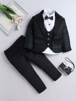 FOURFOLDS - Boys Green Shirt & Pant With Embroidered Blazer (Set of 4)