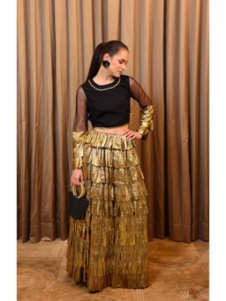 Edition II - Golden Noir Tiered Skirt with Crop Top