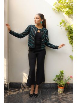 Edition II - Teal Wave Hand-Embellished Shrug with Inner and Pant