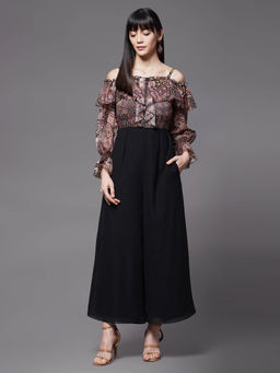 Miss Chase - Womens Multicolored Ruffled Sleeve Printed Frilled Jumpsuit