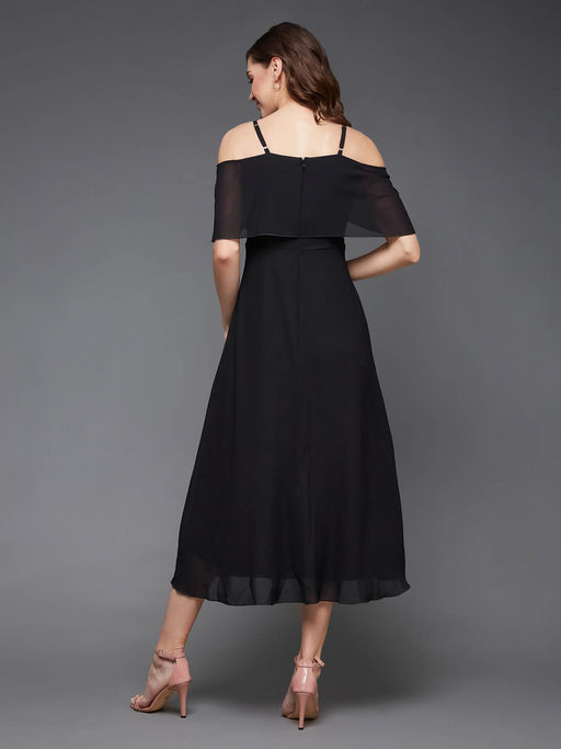 Buy Miss Chase Women's Black Bardot Style Sleeveless Strap Off Shoulder  Midi Skater Dress Online