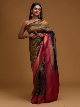 Koskii - Navy Blue Zari Work Art Silk Designer Saree with Unstitched Blouse