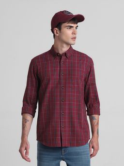 Jack & Jones - Men Maroon Checks Regular Fit Shirt
