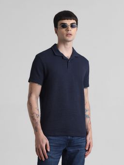 Jack & Jones - Men Navy Blue Regular Fit Polo T-Shirt