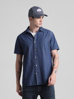 Jack & Jones - Men Navy Blue Solid Regular Fit Shirt