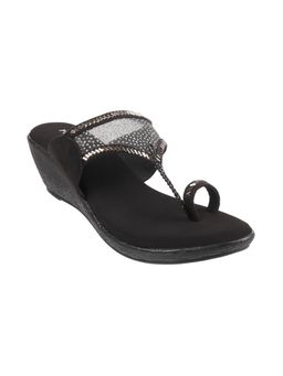 Metro - Womens Black Platform HeelsMetro Black Embellished-Sequined Wedges