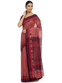 Fabindia - Cotton Silk Printed Coral Saree without Blouse
