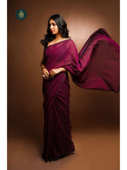 Ethnic Elements - Purple Mul Cotton Lost Files Saree Without Blouse