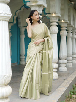 Ethnic Elements - Dijon Mul Cotton Tissue Saree Without Blouse