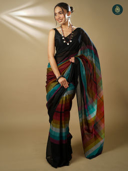 Ethnic Elements - Cotton Rainbow Series Black Magic Saree Without Blouse