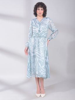 CRIMSOUNE CLUB - Women Green Printed V-Neck A-Line Dress