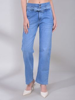 CRIMSOUNE CLUB - Women's Blue Straight Jeans with Belt